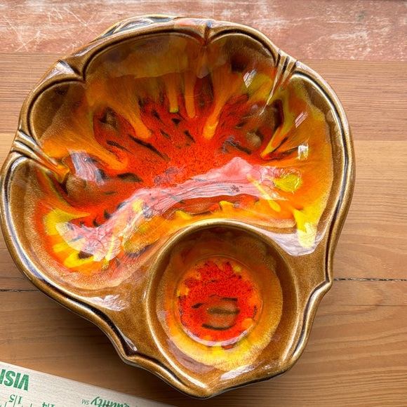 Vintage California original 326 Lava drip Mid century chip dip set one piece - Picture 1 of 7